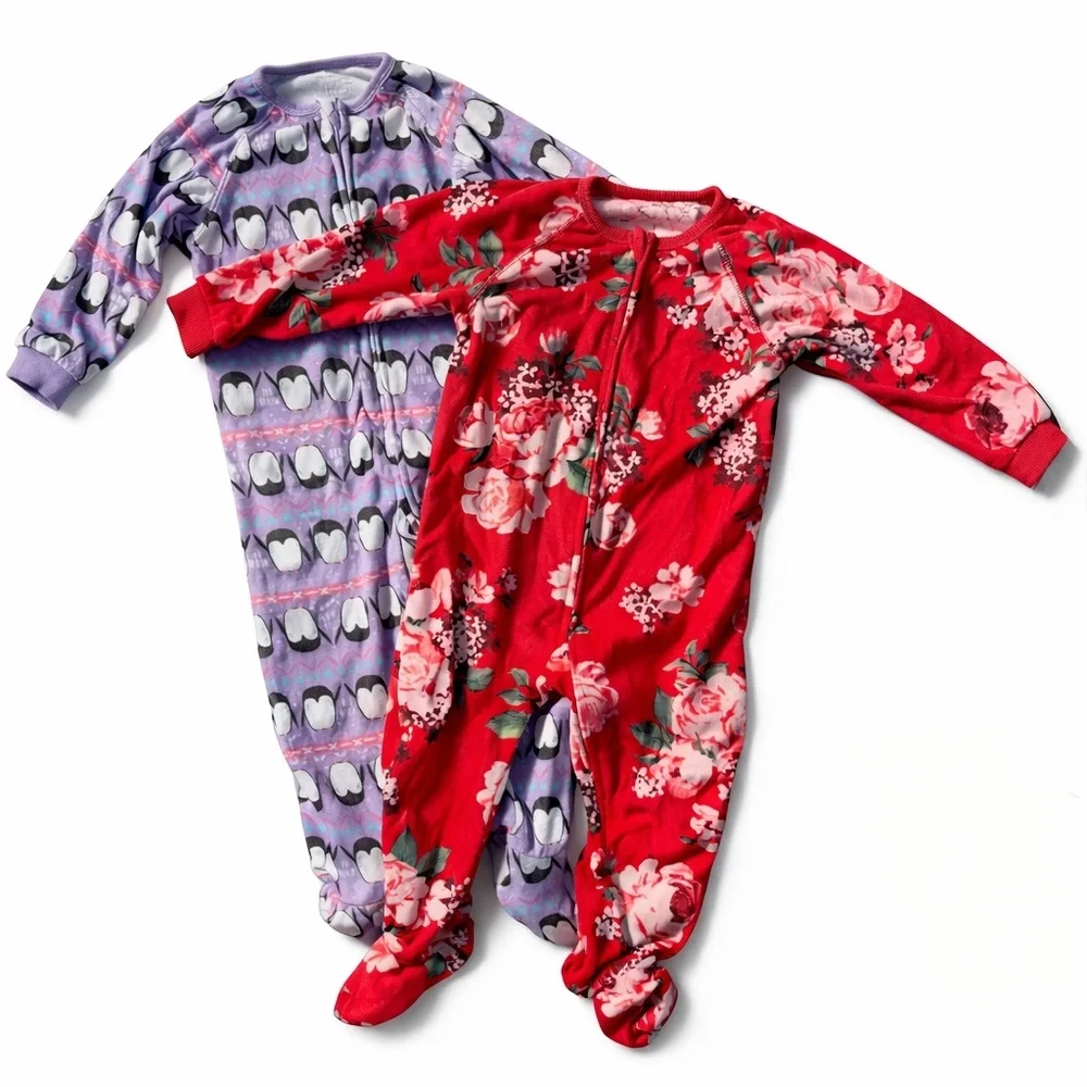 The Children’s Place Toddler Pajama Set 3T Floral & Penguin Sleepers